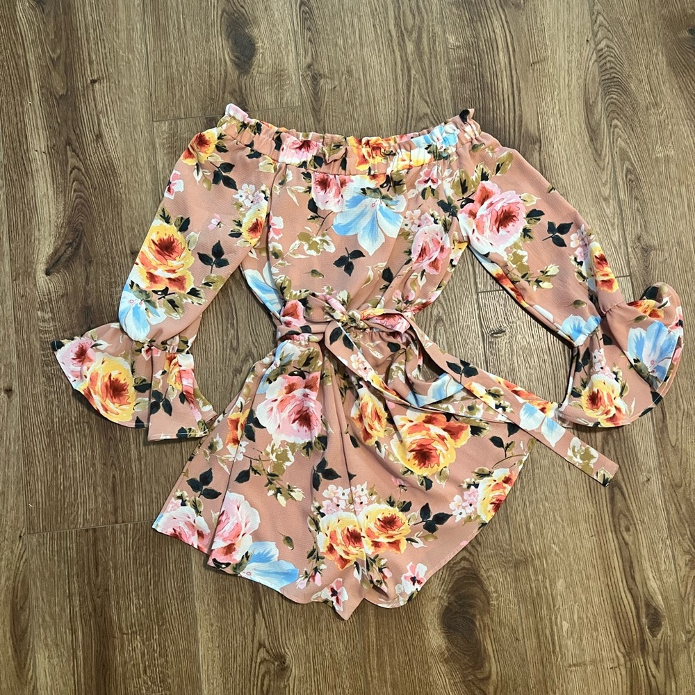 Off-the-shoulder shorts romper: worn once